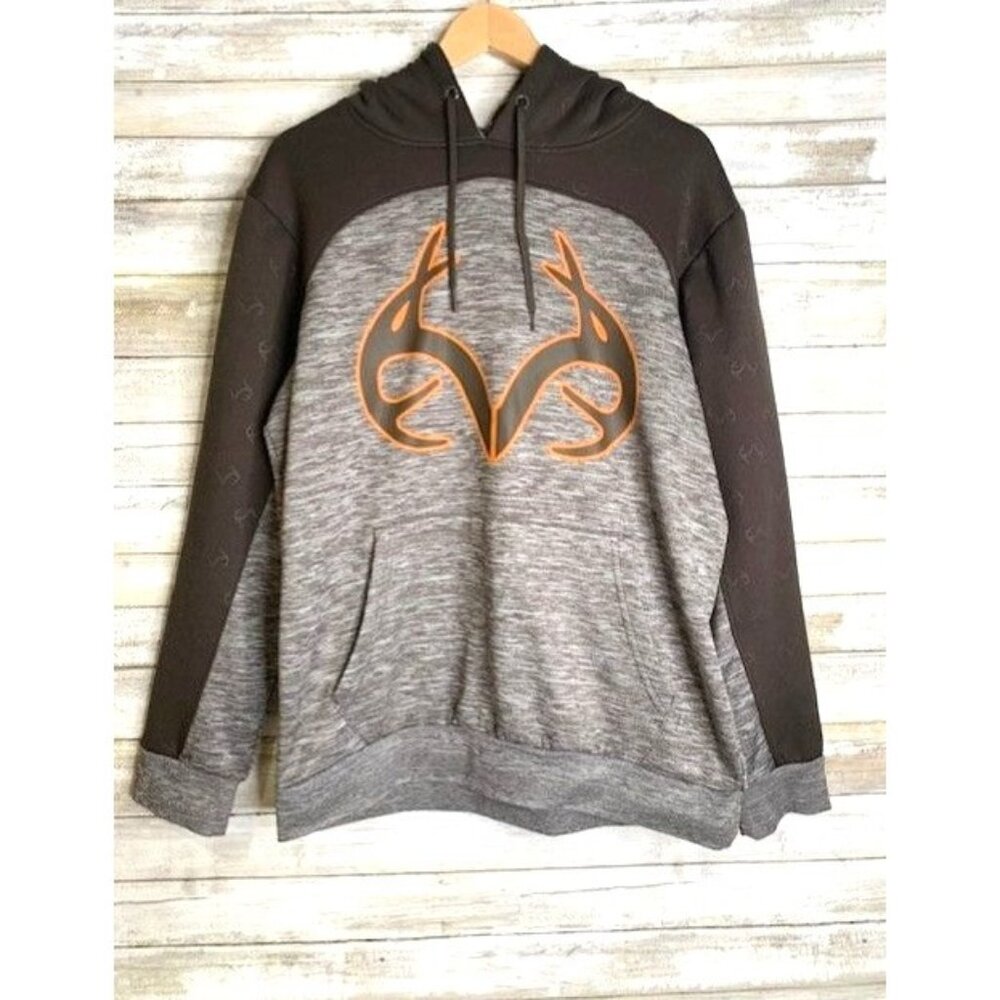 Realtree Men's Hooded Sweatshirt M 38/40 Gray & Brown Camouflage Polyester‎